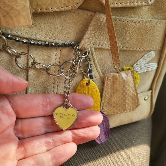 Vntg Tosca Blu Designer Purse Bag Italy Leather Floral Snake Skin Tulip Beaded - Picture 4 of 14